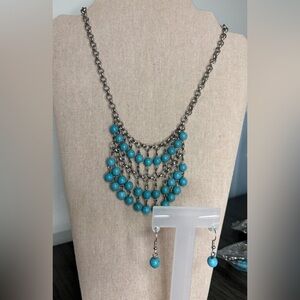 Silver and Turquoise Beaded Necklace